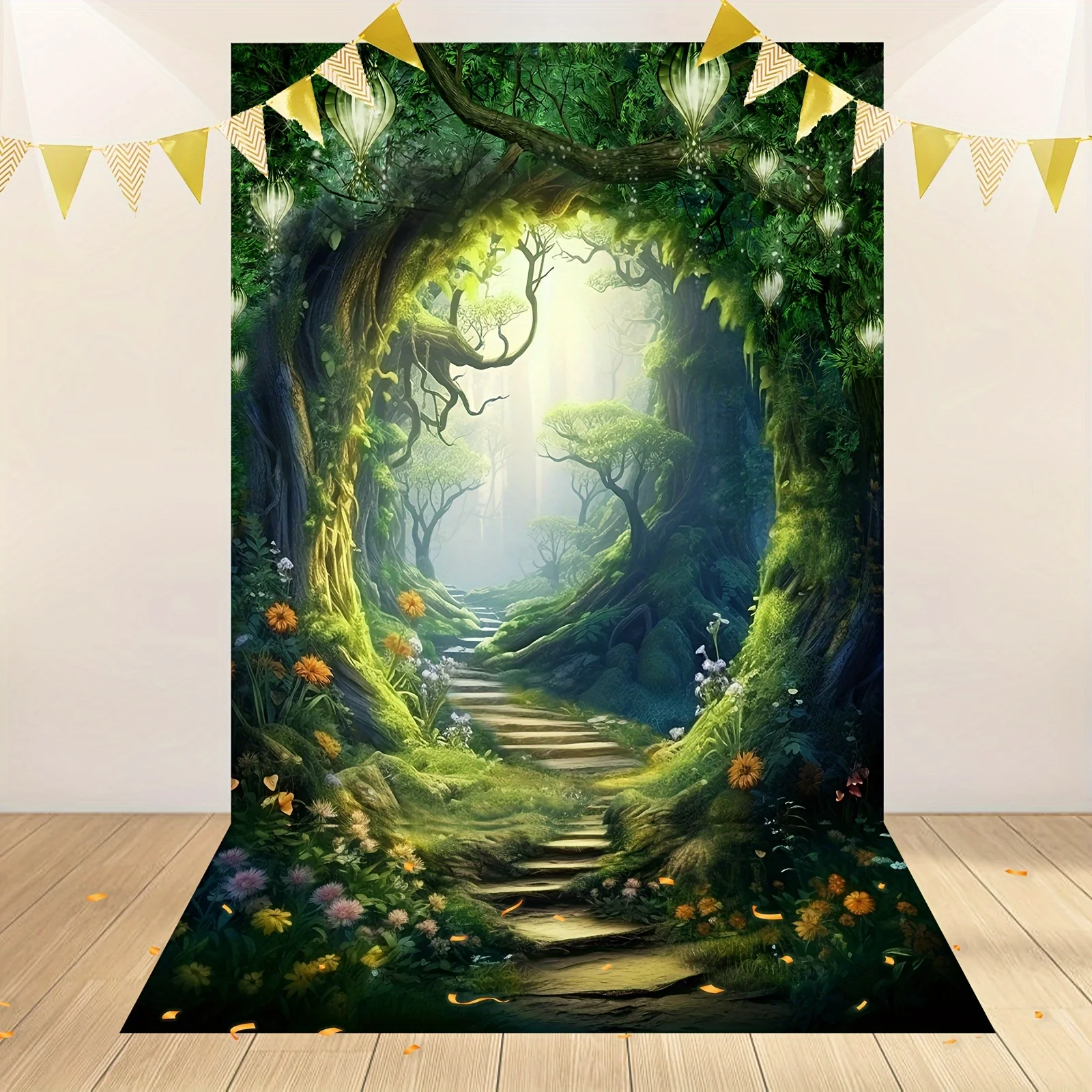 Dream Forest Tree Cave Background - large whimsical Wonderland green garden background photography