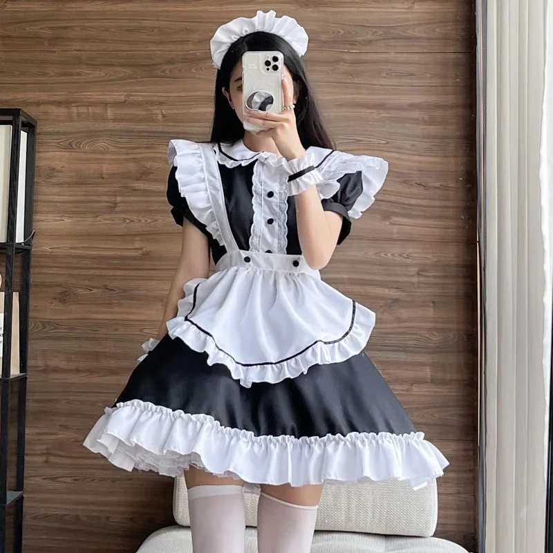 

Japanese Kawaii Lolita Girl Party Uniform Halloween Cosplay Anime Maid Outfits Women Plus Size Party Dress Apron Maid Costumes