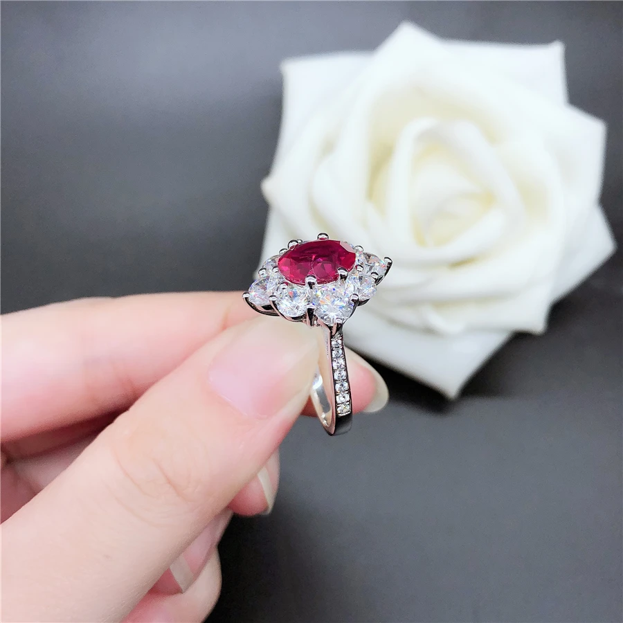 Echter massiver Weißgold-Ring aus 18 Karat, 2 Karat, ovale Form, Rubin-Verlobungsring, Frauen, Liebesversprechen, Geschenk, natürlicher Edelstein, brillant für immer – Detail 6