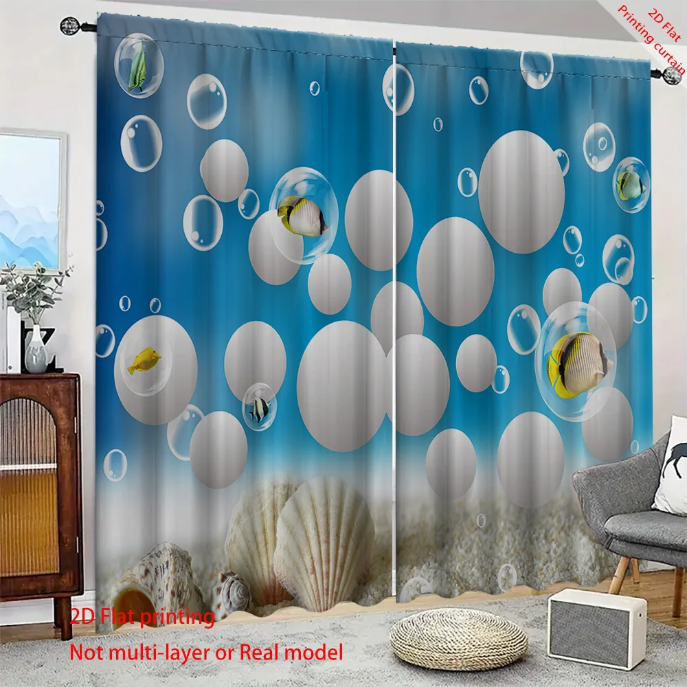 Underwater World printed curtains, cartoon blackout curtains for home decoration, suitable for dormitories, offices and bedrooms