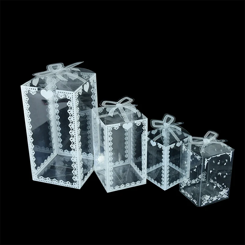 5pcs Clear PVC Box White Lace Printed Candy Boxes Gift Packaging Bags for Wedding Valentines Day Party Supplies Packing Decor