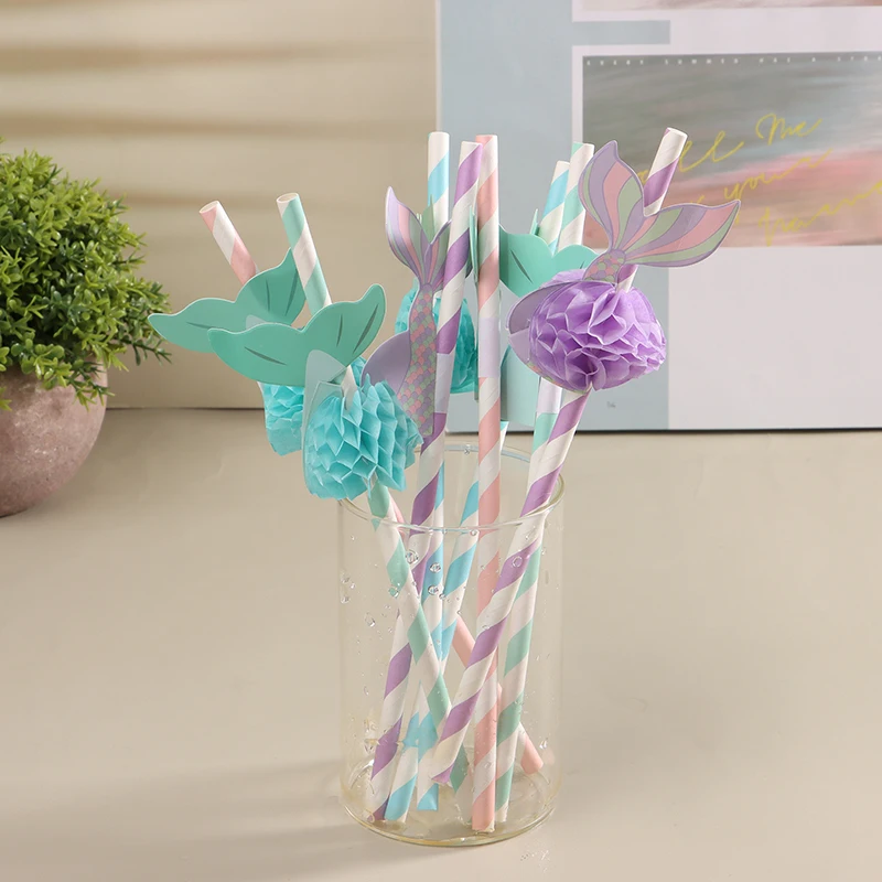 10Pcs Mermaid Tail Honeycomb Paper Straw Mermaid Straw Drink Juice Cocktail Straw Birthday Wedding Baby Shower Party Decor