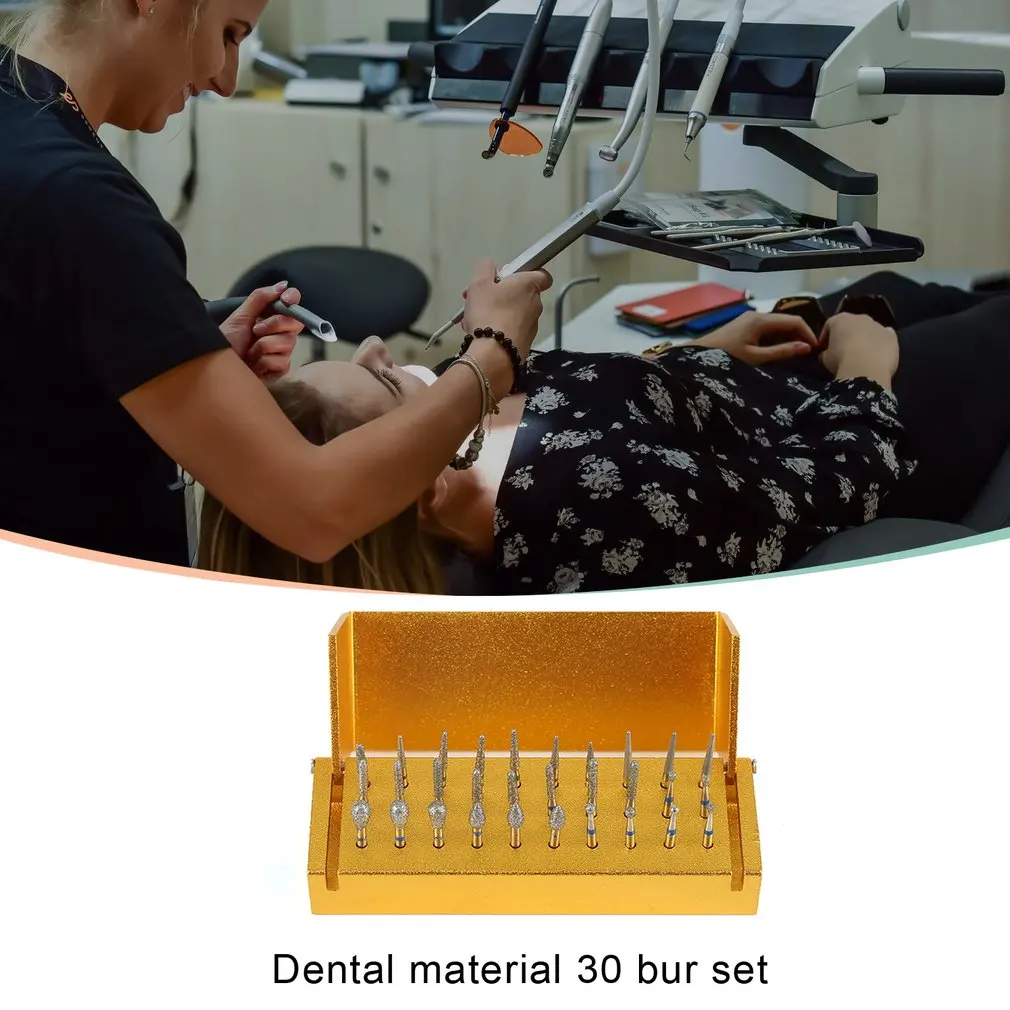 New 30Pcs Dental Diamond Burs Drill + Disinfection Block High Speed Handpieces Tools Holder For Teeth Whitening