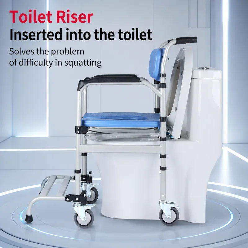50cm Narrow Door Bathing Wheelchair for Elderly and Disabled Mobile Shower Chair with Toilet Function Waterproof Commode