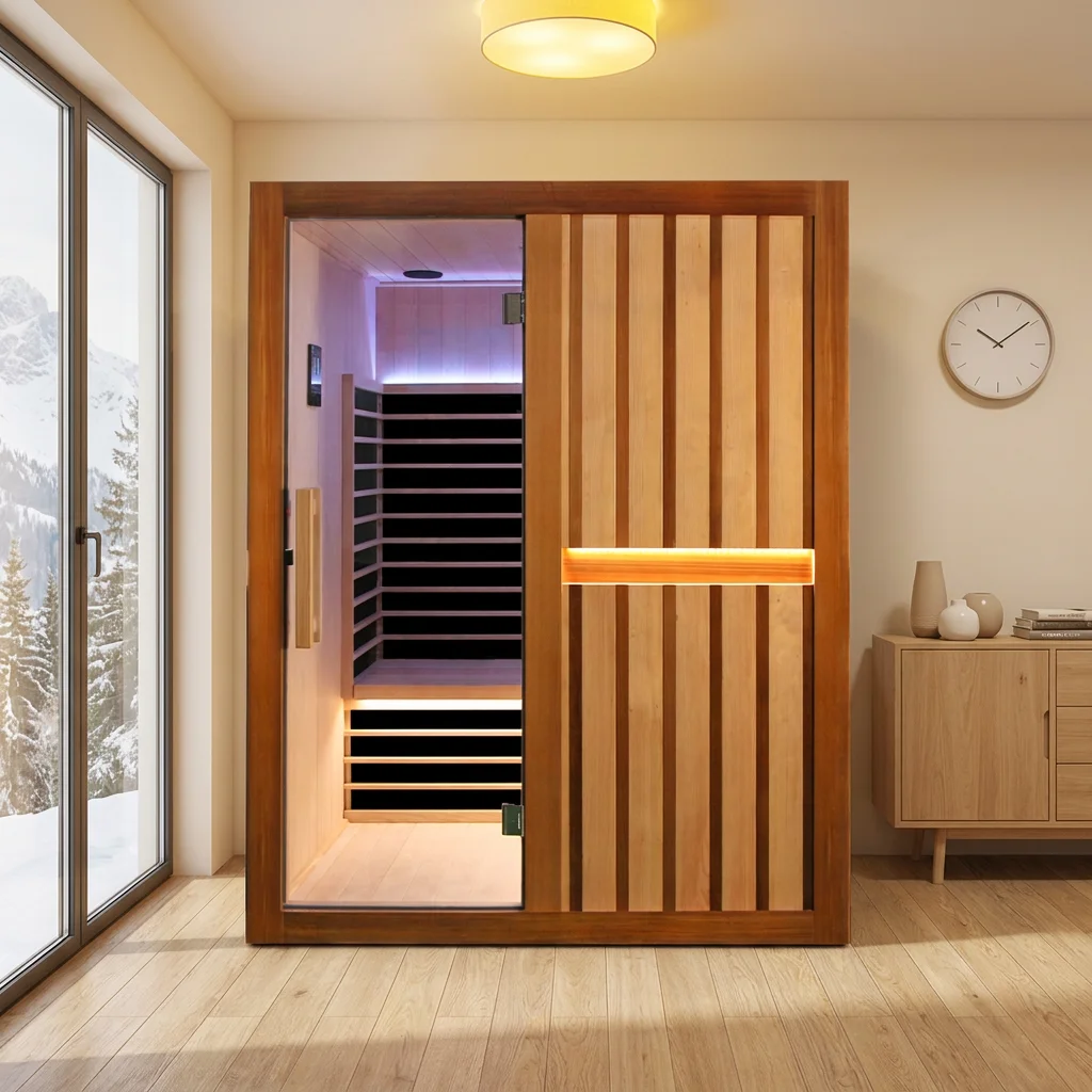Modern Factory Direct Hemlock Indoor Infrared Sauna With Control Panel LED Light For 2-Person Spa Relaxation Home Use Sauna Room