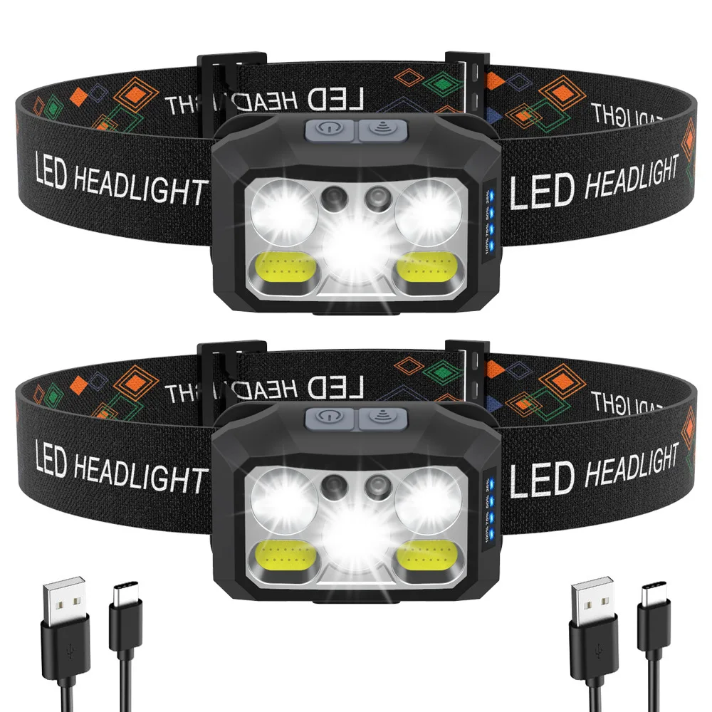 

Headlamps Rechargeable LED Headlight Hiking Head Lamp Portable XPE COB USB Sport Light Fishing Flashlight Torch Use 18650 IPX4