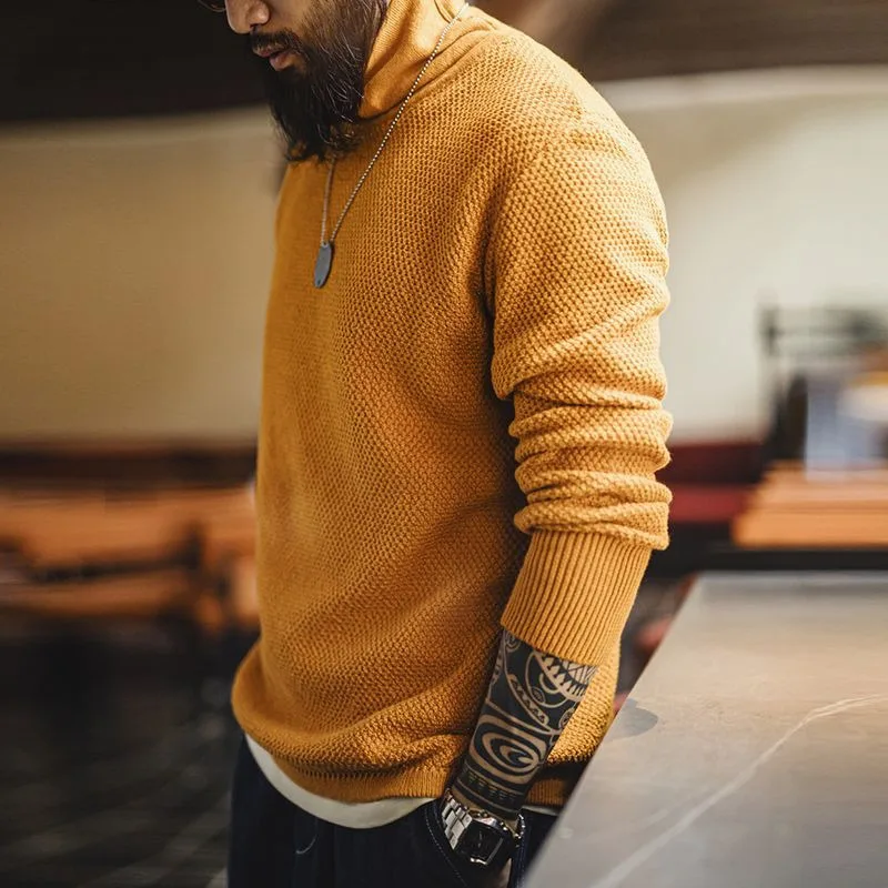 

New Vintage Half - Turtleneck Knitted Sweater Yellow Base Layer Pullover Warm Inner Wear for Men's Autumn and Winter Tops