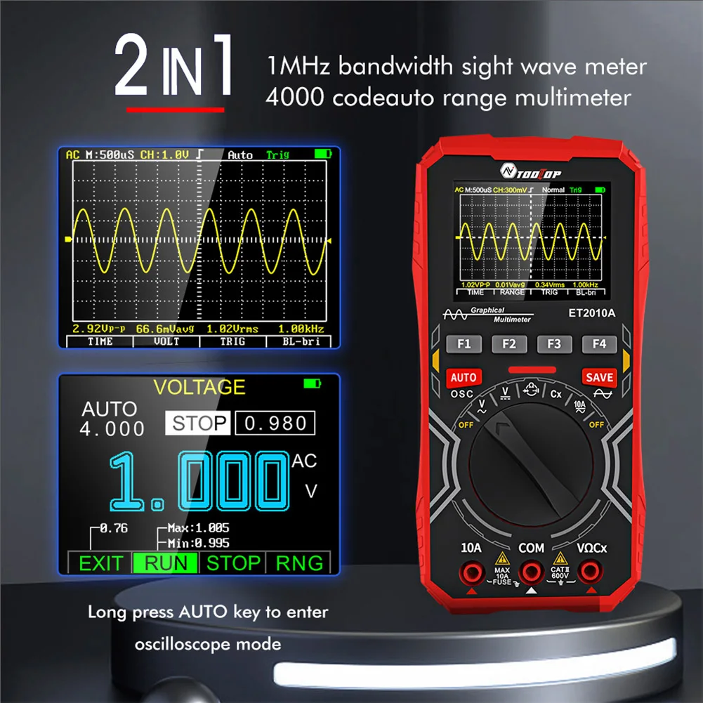 1MHz Digital Oscilloscope Multimeter AC 10A 600V 2.5Msps Graphical Handheld Oscilloscope Multimeter 4000 Count Manual/AUTO Range