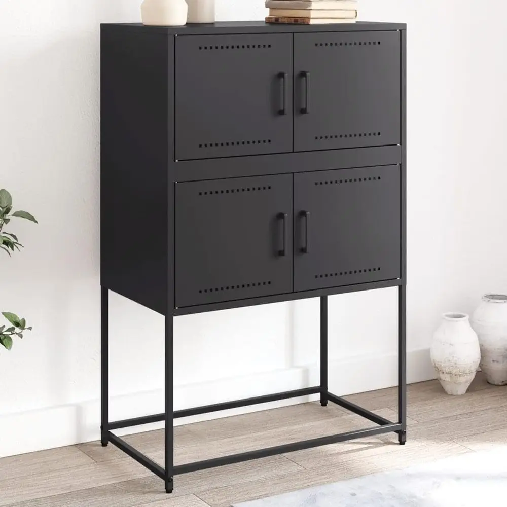 

42.1 Matte Black Steel Wall-Mounted Industrial Sideboard with 4 Drawers for Home Bar, Liquor Storage, or Living Space