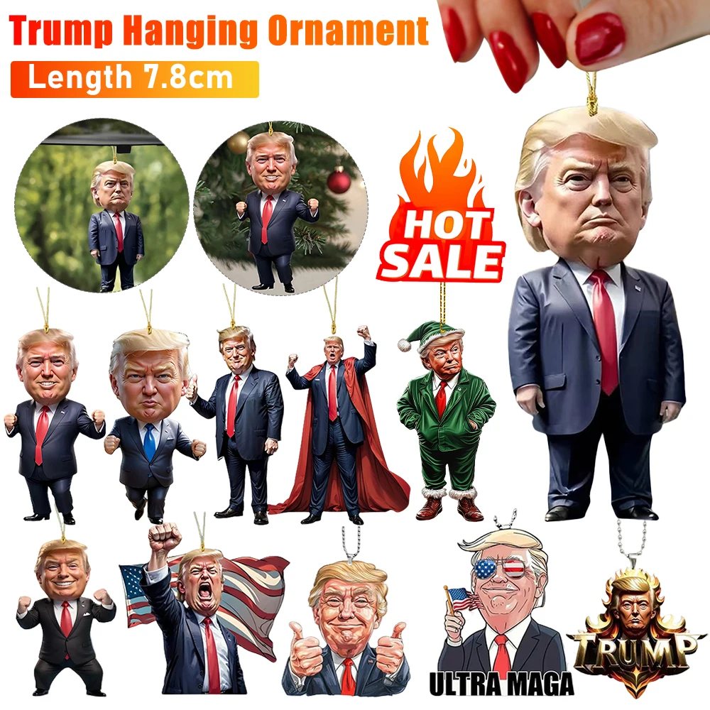 Acrylic Funny Donald Trump Ornament Trump America Presidential Election Decor Prop Trump Hanging Charm for Car Backpack Keyring