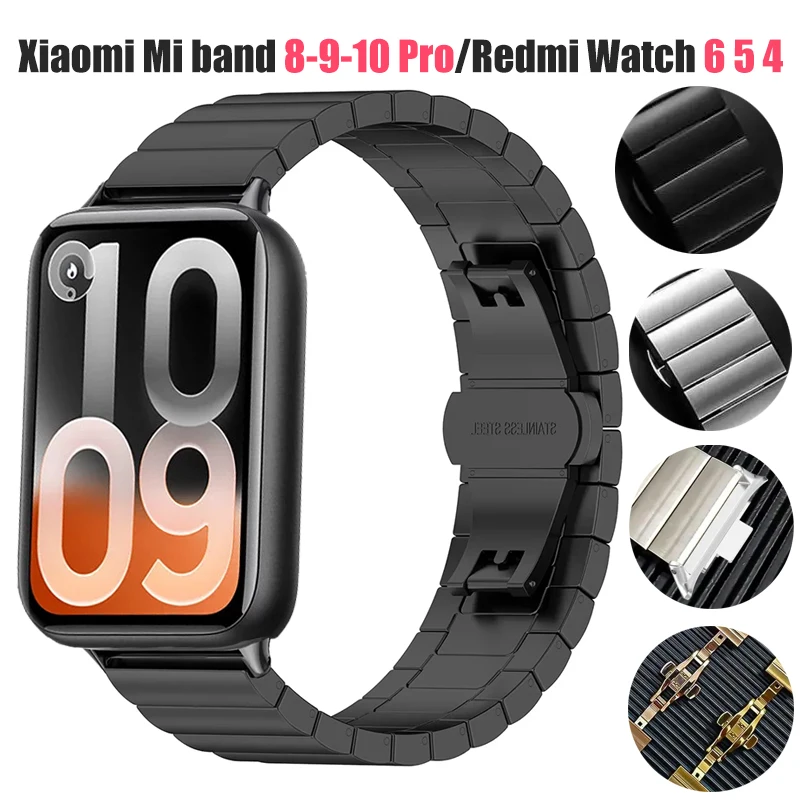 Business Mens Bracelet Wristband For Xiaomi Mi Band 10 Pro/9Pro 8Pro Stainless Steel Strap For Redmi Watch 6 5 4 Metal Correa