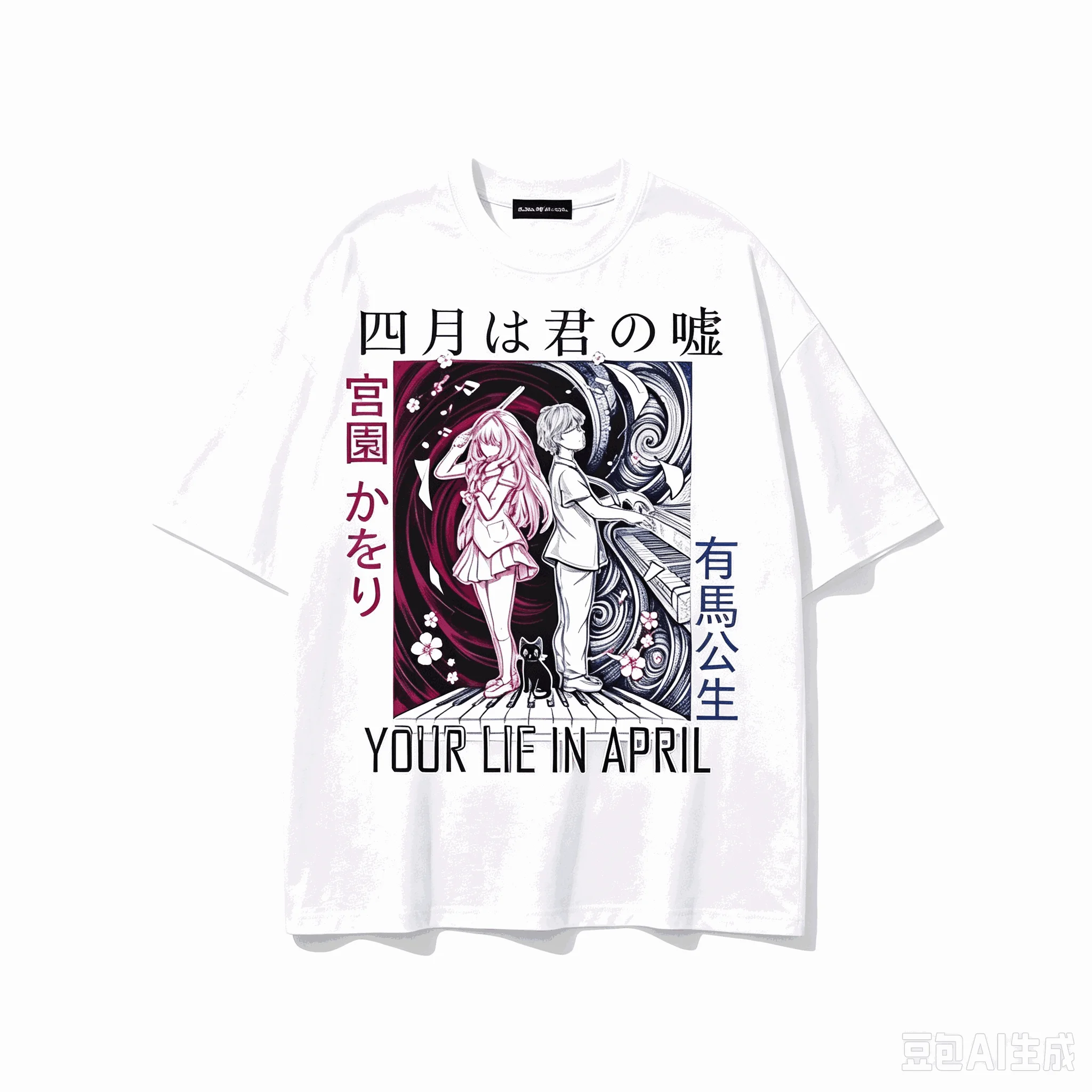 Hot Sale Your Lie in April Kaori Kousei Double Character Print T‑Shirt Men Women Harajuku Y2K Gothic Cotton Oversized T-shirt