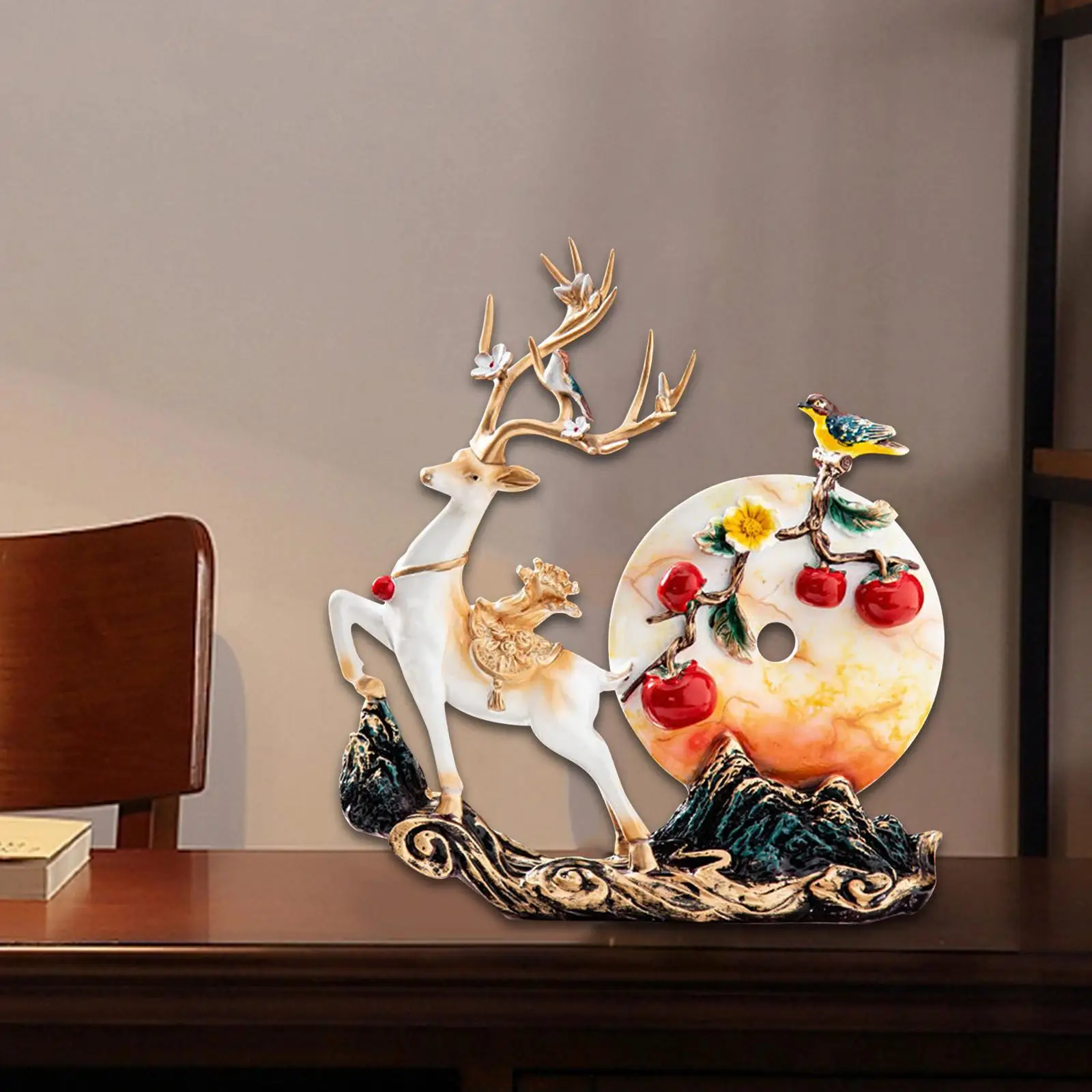 

Elk Statue Desktop Ornament Deer Decorative Figurine Prosperity Sculpture for Shelf Fireplace Desk Souvenirs Gift