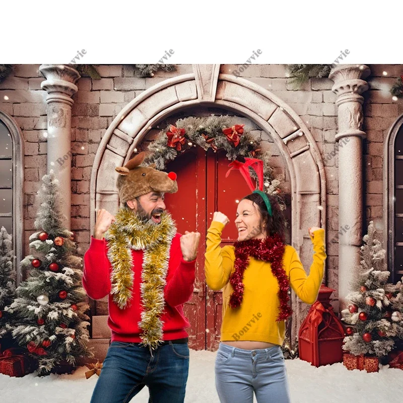 Bonvvie Christmas Photography Background Santa Claus Xams Tree Fireplace Family Party Banner Portrait Photocall Studio Props