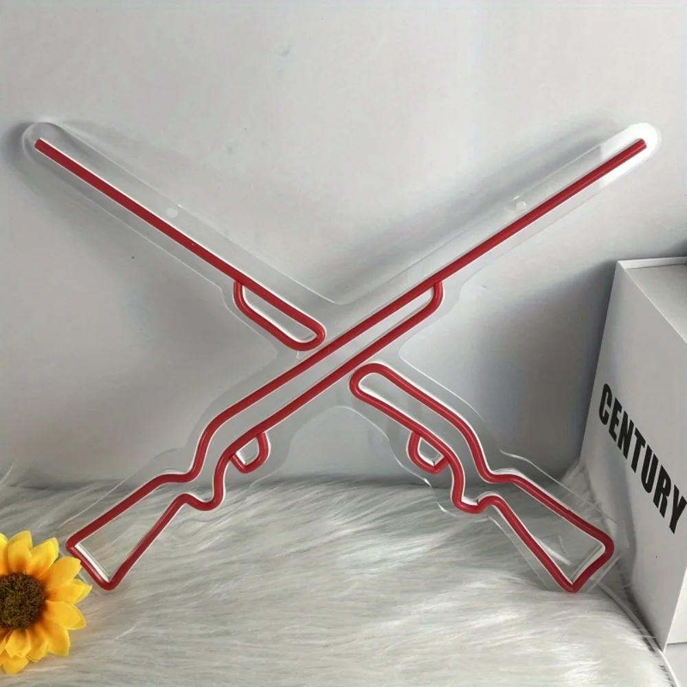 Double Guns Neon Lights, Wall/Window Neon Art Sign for Gun Shops/Bars/Birthday/Parties/Rooms Ornament, Hunting/Game Themed Event