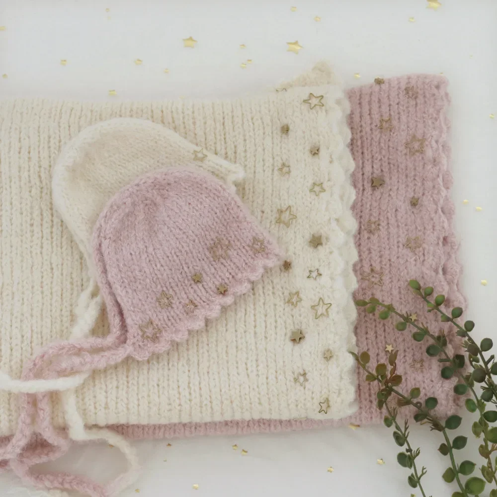 New Newborn Photography Baby Photography Wrapping Cloth and Hat Mohair Hand Sewn Star Wrapping Yarn تذكارات للرضع