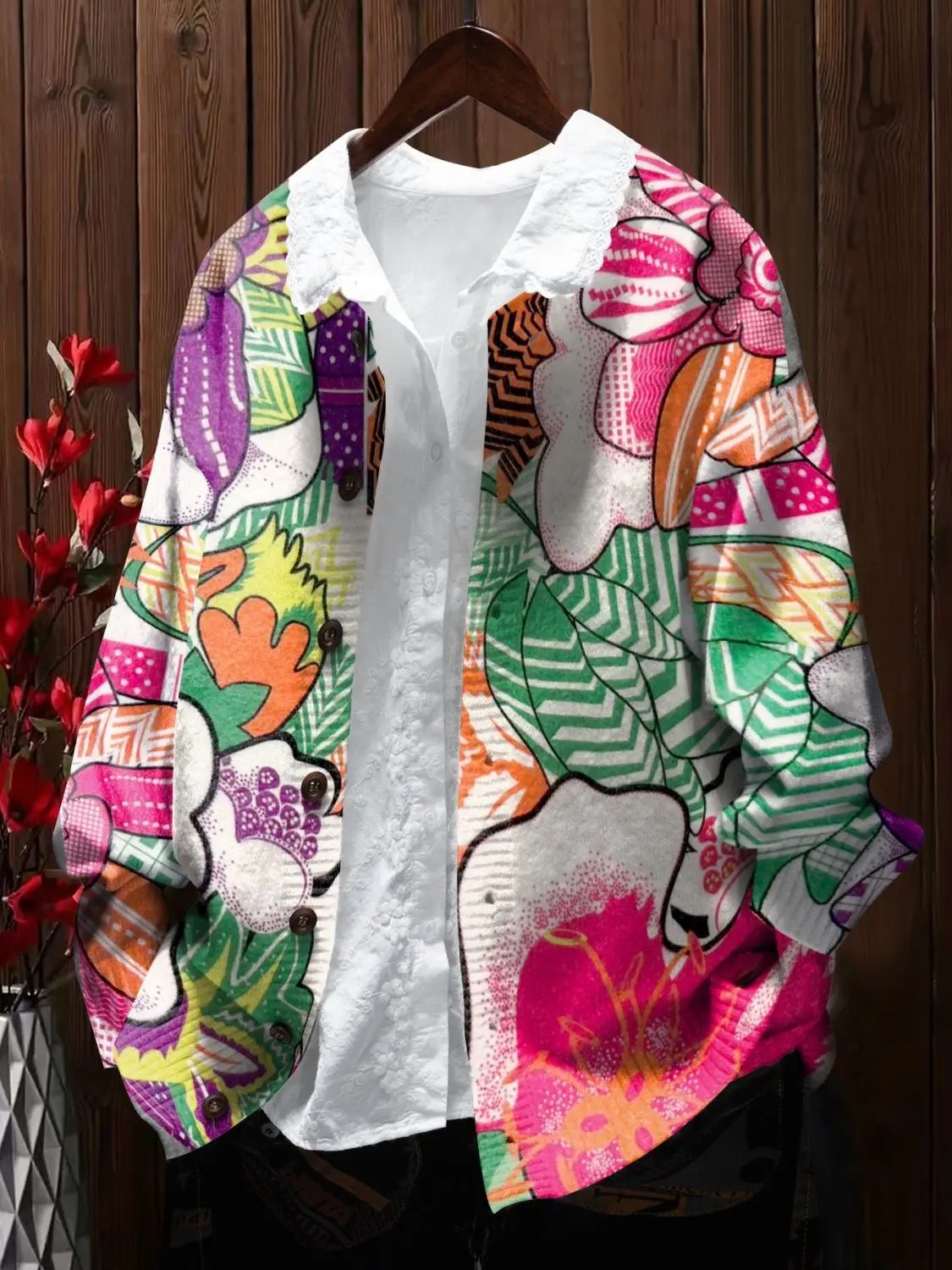 

Y2K Colors Aesthetic Pattern Printed Cardigan Boho Sweater Coats Loose Long Sleeve Jacket Autumn Winter Outerwear French Style
