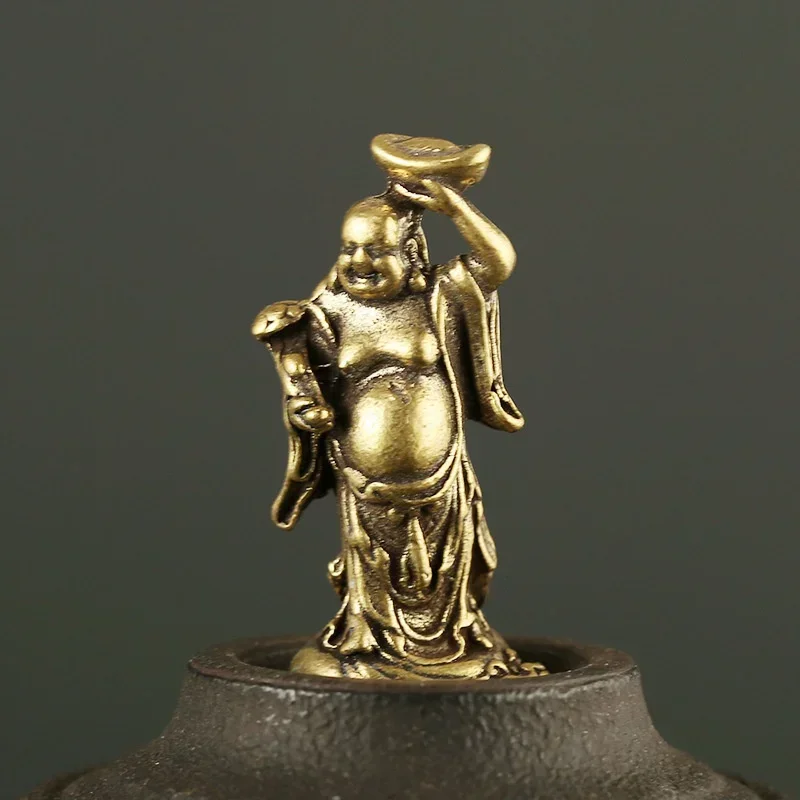 Mini Copper Maitreya Buddha Elephant Miniatures Figurines Brass Statue Ornaments Craft for Living Room Desk Decoration