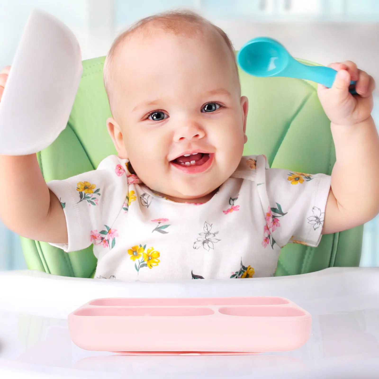 

Silicone Baby Plates Kids Food Plate Suction Cup Divided Compartments Portable Toddler Kitchenware Fruit Snack Serving Tray