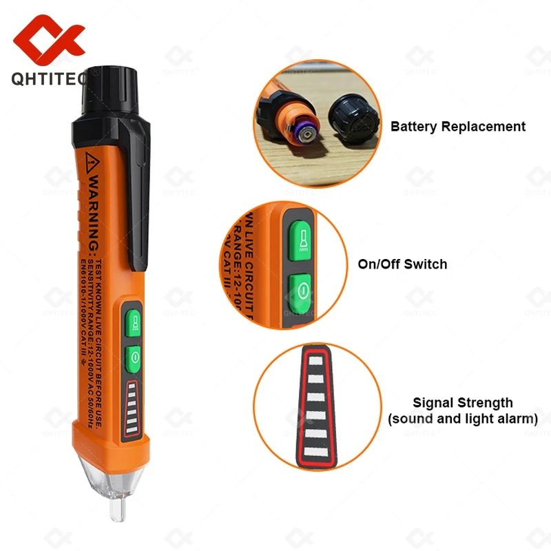 Imagem -06 - Qhtitec-detector de Tensão ac sem Contato Medidor Tester Estilo Pen 12v1000v Pm8908c