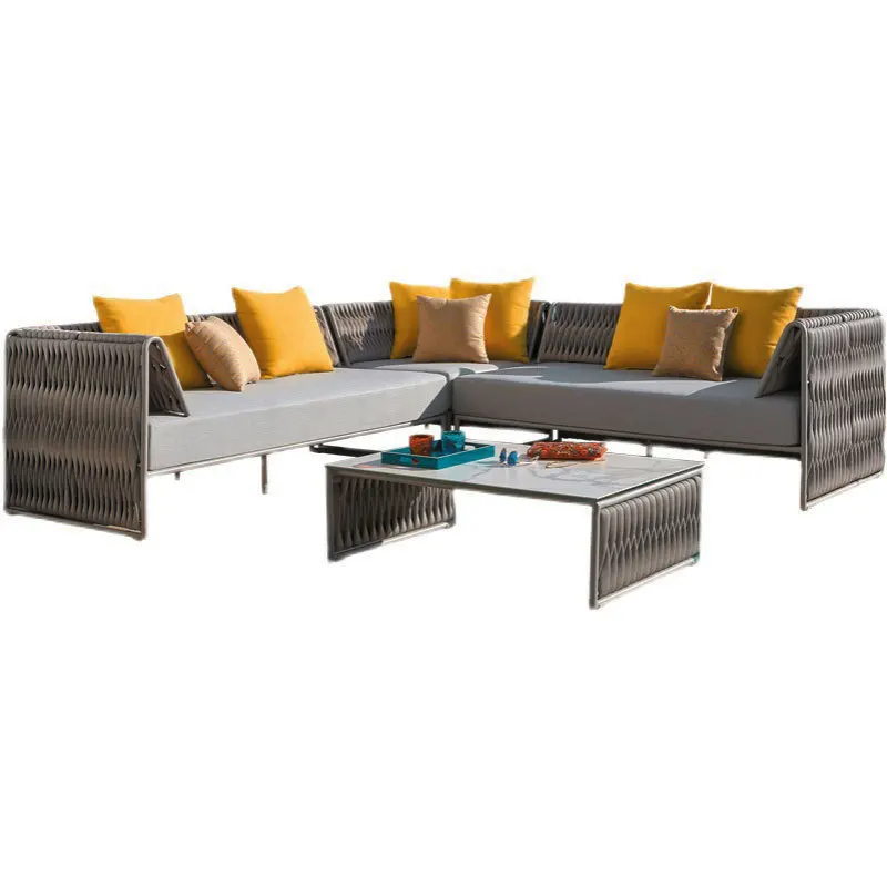 

Woven table and chair rattan chair combination courtyard cafe chair outdoor villa open-air waterproof sunscreen sofa