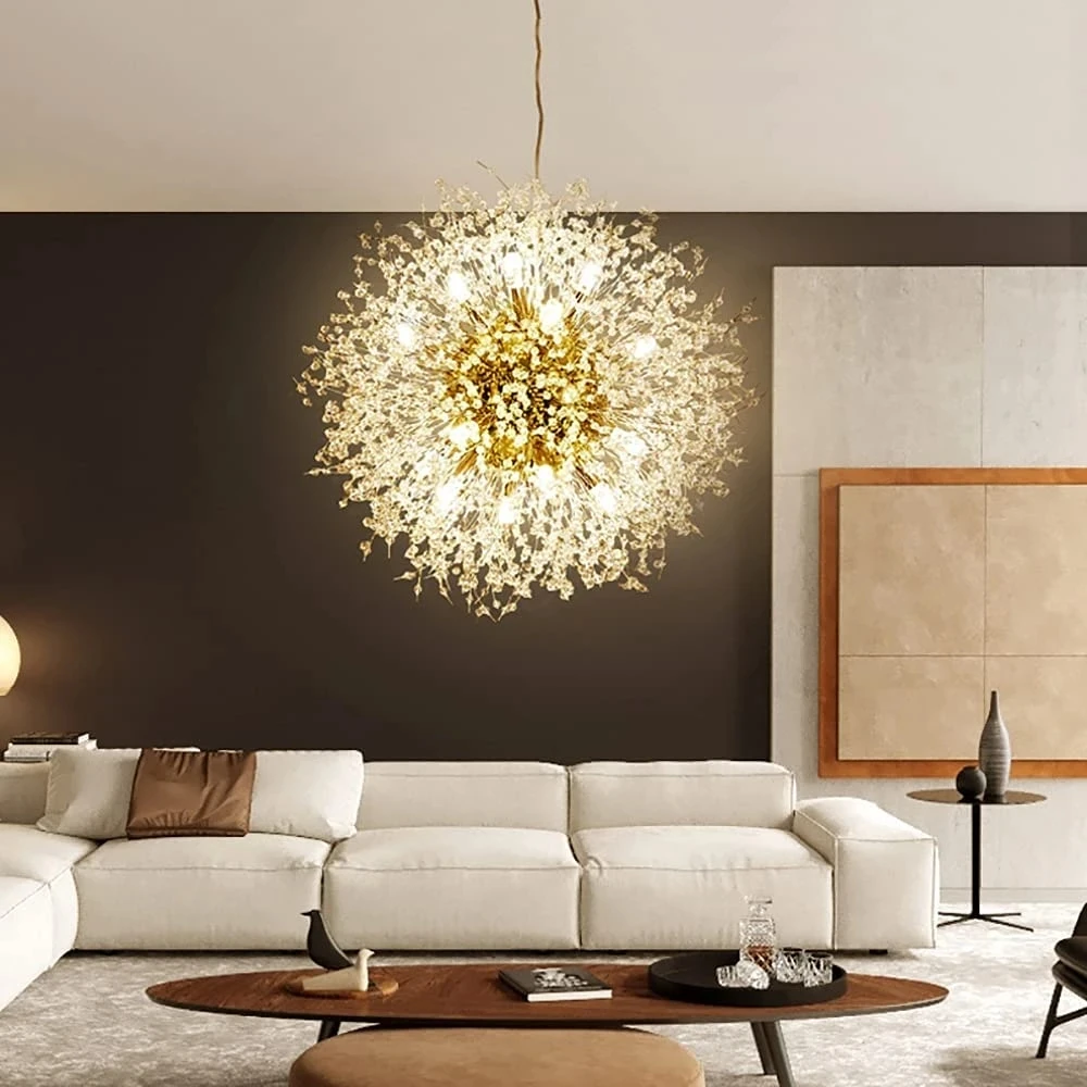 Modern Crystal Dandelion LED Light Chandelier for Dining Room Pendant Lamp Home Decoration Luxury Hanging Lamps for Ceiling