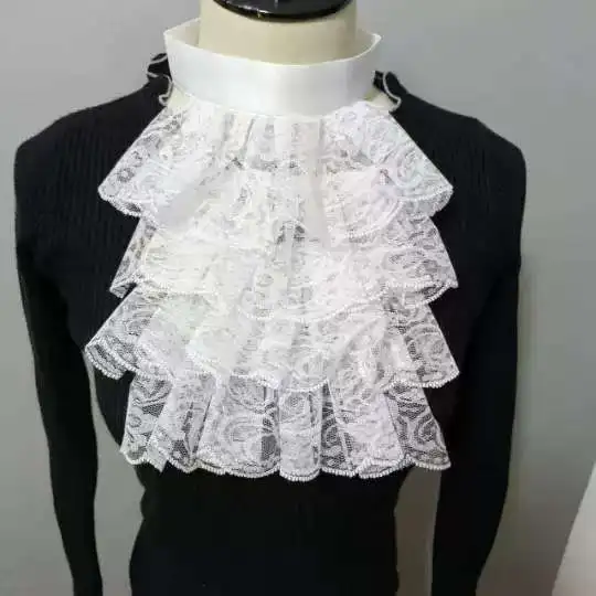 Stage performance photo four-layer lace aristocratic vintage elegant faux Unisex collar neckpiece sleeve button fasten collar