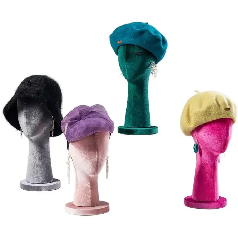 Clothing store hat model head prop display store window display rack fake head wig rack men's and women's velvet heads