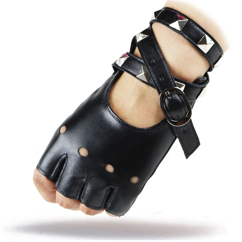 1 para rękawiczek Motor Punk Unisex PU skórzane rękawiczki bez palców kobiety na pół palca kobiety mężczyźni wydrążają sportowe Guantes na gorąco