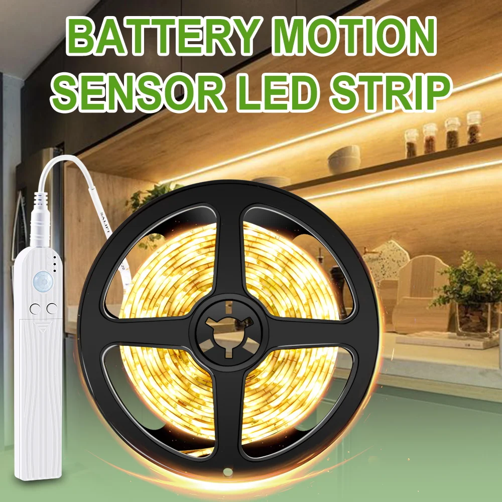 

PIR Motion Sensor Kitchen Strip Light LED Under Cabinet Tape Lamp For Bedroom Bedside Stairs Decor Backlight AAA Battery Powered