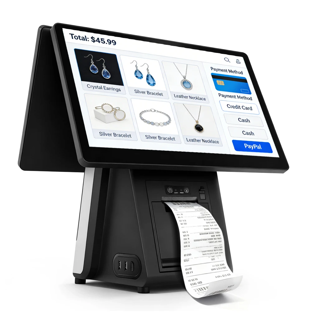 15.6 Inch Full Touch Screen Black POS Machine All-In-One Points Of Sale System Cash Register Pos Systems For Retail Shop