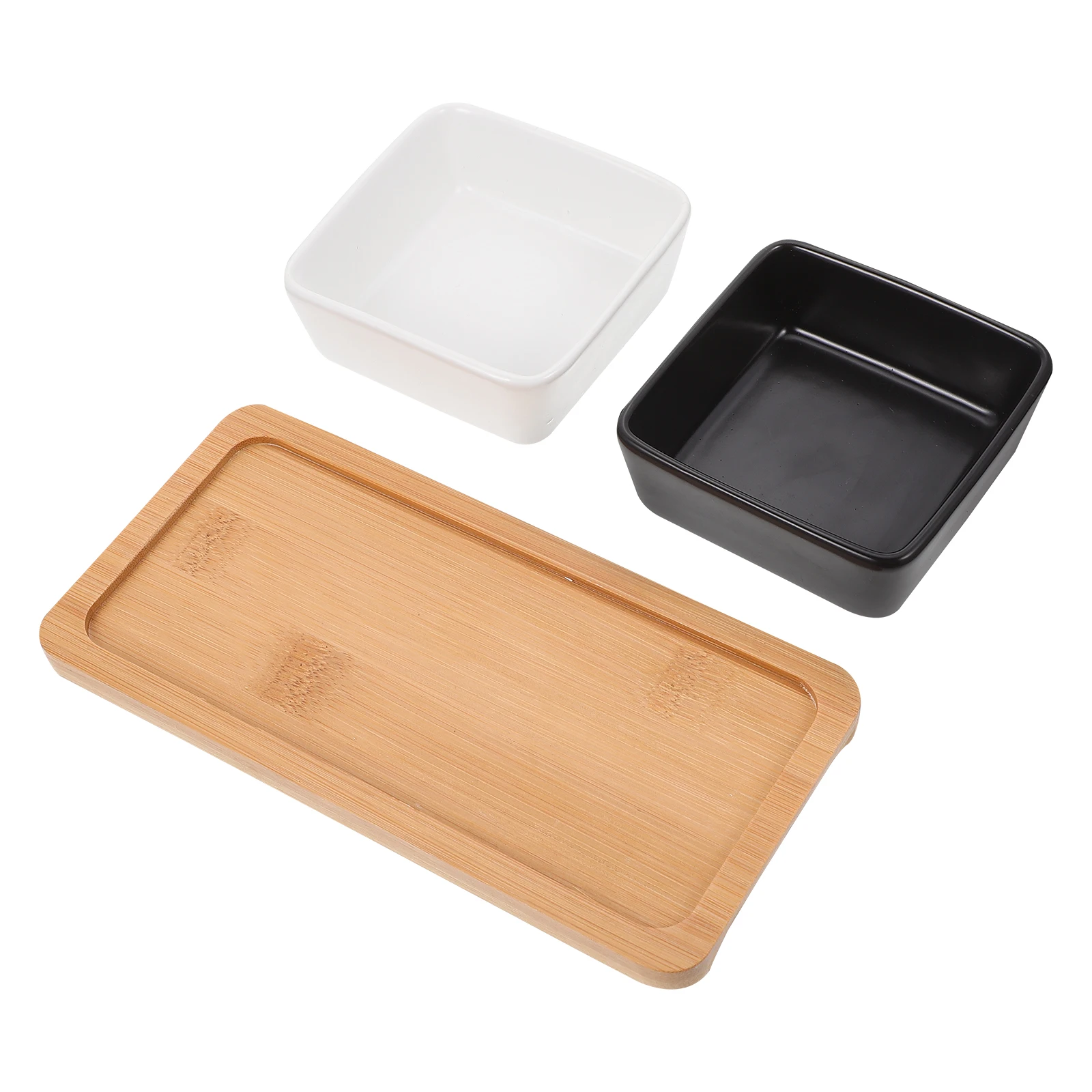

1 set Ceramic Bowls Double Cat Dog Feeding Drinking Containers Thickened Eco-Friendly Wooden Base Tray Included Food Water For