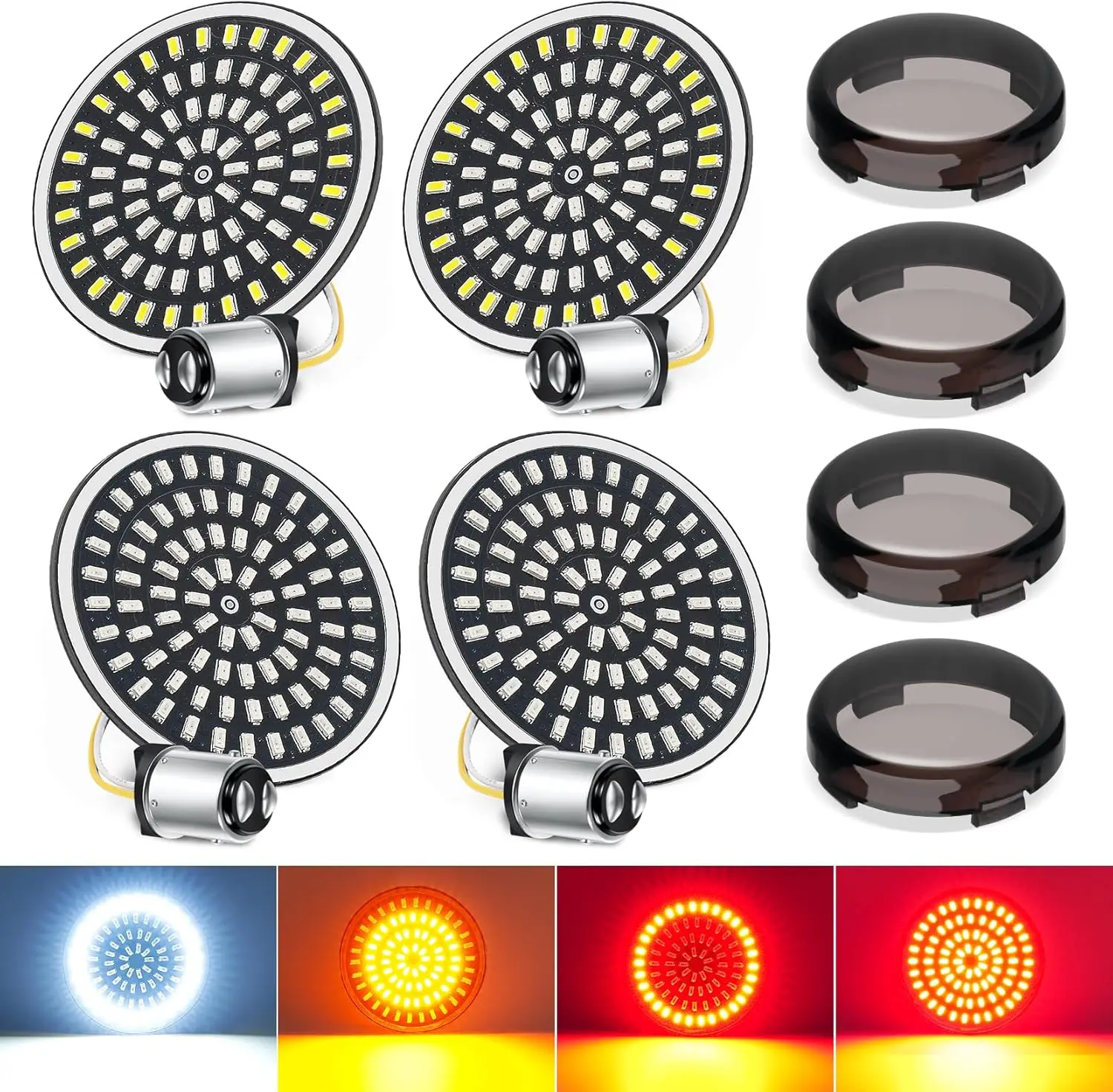 

2-дюймовые светодиодные поворотники, 1156 1157, передние и задние, 81 светодиод, с 4 затемненными крышками, подходят для Harley Touring Street Glide