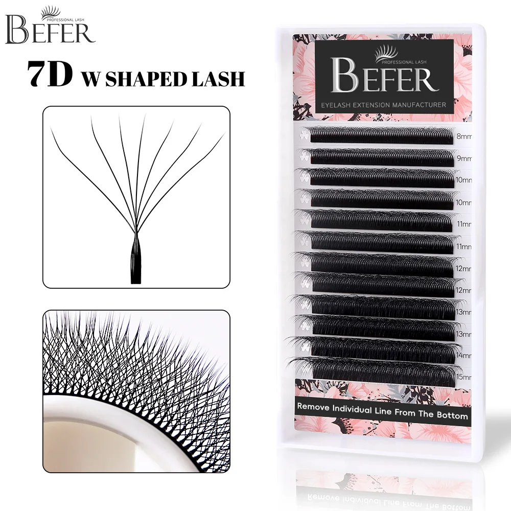 Befer 7D W Eyelash Extension C/D 7D W Lashes Extensions Natural Fake Eyelashes Volume High Quality Russian Eyelashes Wholesalers