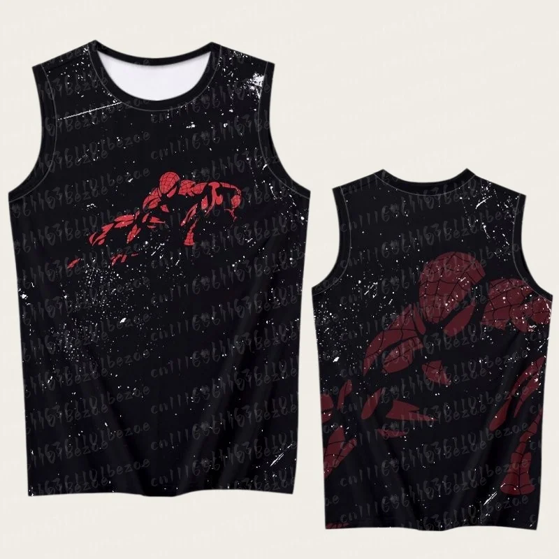 Eltern-Kind Spider Hero 3D-Druck Ärmelloses Tanktop, Rot-Blau-Goldenes Netzmuster Sporttrikot, 100% Polyester Atmungsaktiv – Detail 8