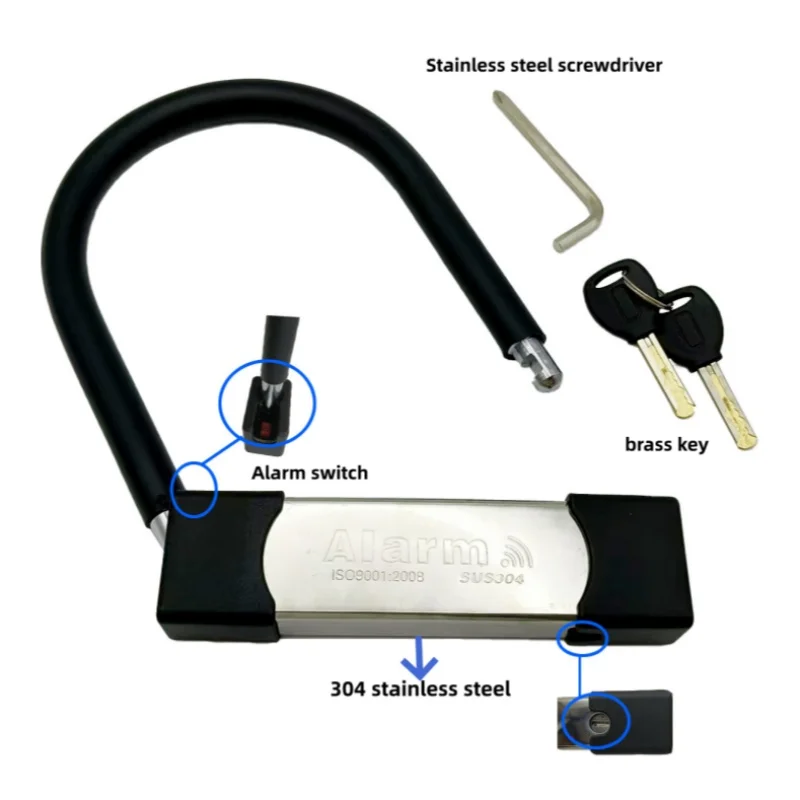 Falante 304 Stainless Steel U-Shaped Lock for Motorcycle And Bicycle 110db Alarm Anti-Theft Safety Riding Equipment view 2