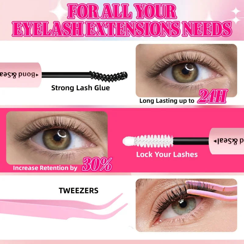 [Beginner Friendly Lash Kit] Bond & Seal Lash Glue, Lash Remover, Eyelash Curler, Precision Tweezers & Lash Brush