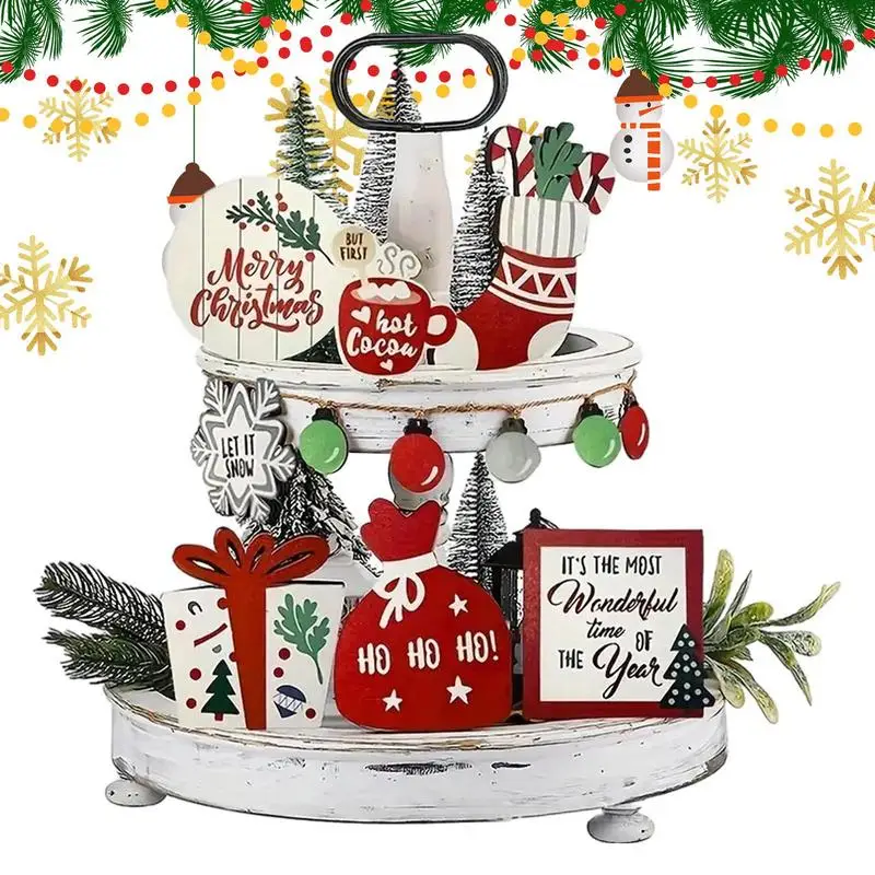 

Christmas layered tray festive decoration gift storage tray multifunctional wooden sign desktop decorations