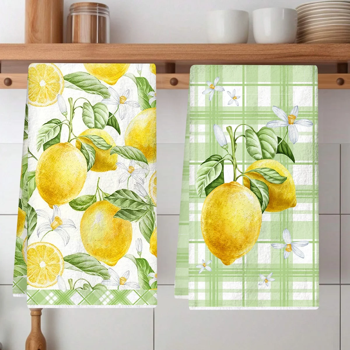 2pcs Italy Lemon Hand Towels Lemon Themed Dish Towels Polyester Bathroom Decorative Rustic Cloths Tea Towels for Kitchen