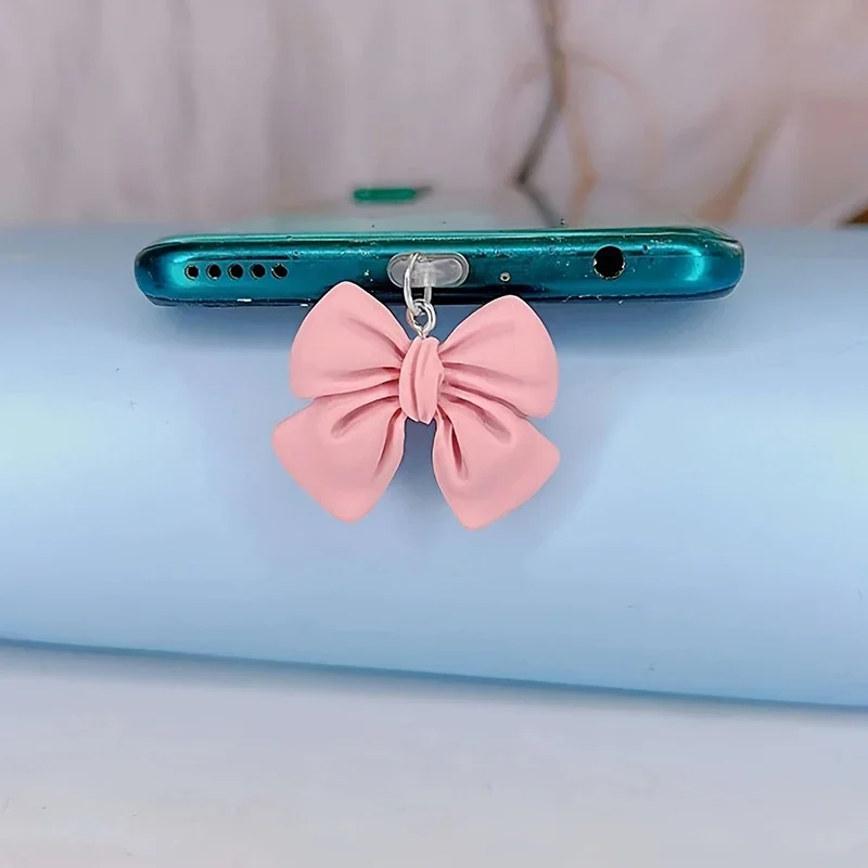 1pcs Cute Pink Bow Phone Dust Plug Accessories Decoration Hanging Pendant for IPhone for Samsung Type-C Charging Port