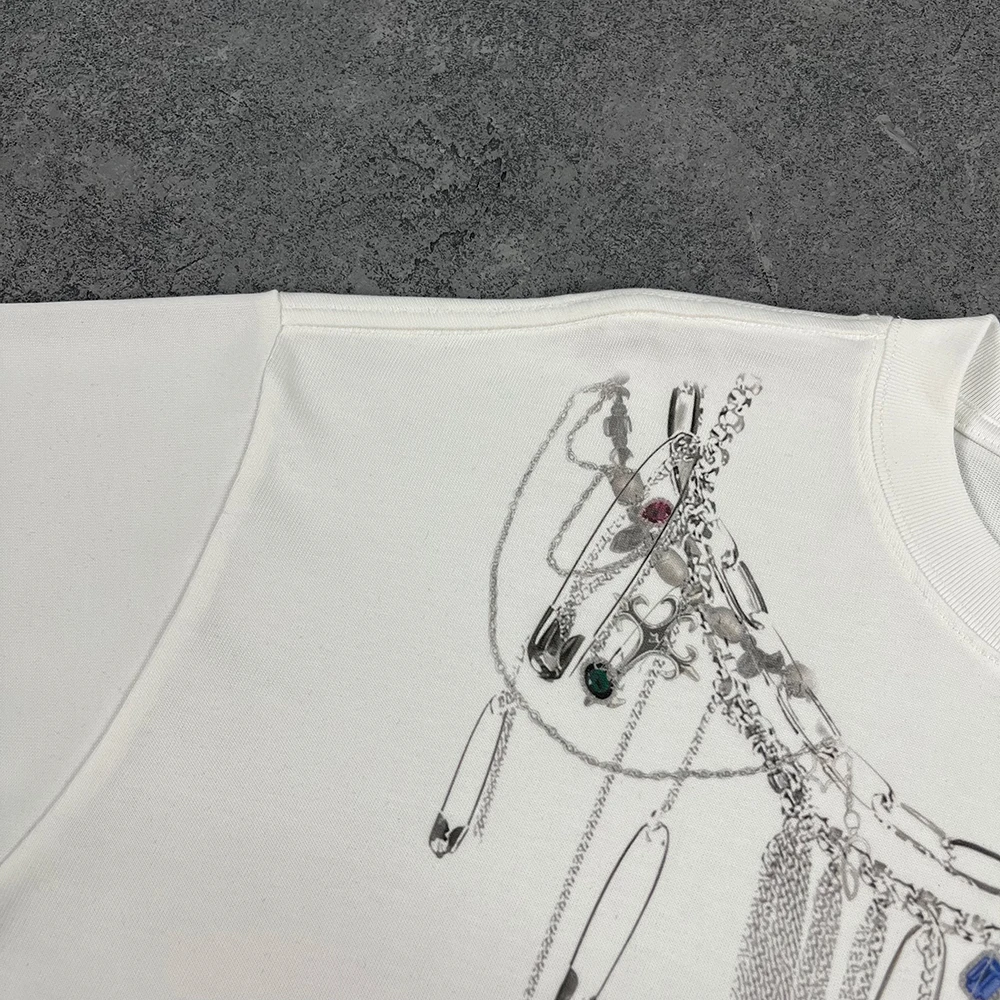 Y2k T Shirt Man Streetwear Chain Print Men's Oversized T-shirt Hip Hop Punk Long Sleeve Tees Cotton New In Tops Women Clothing