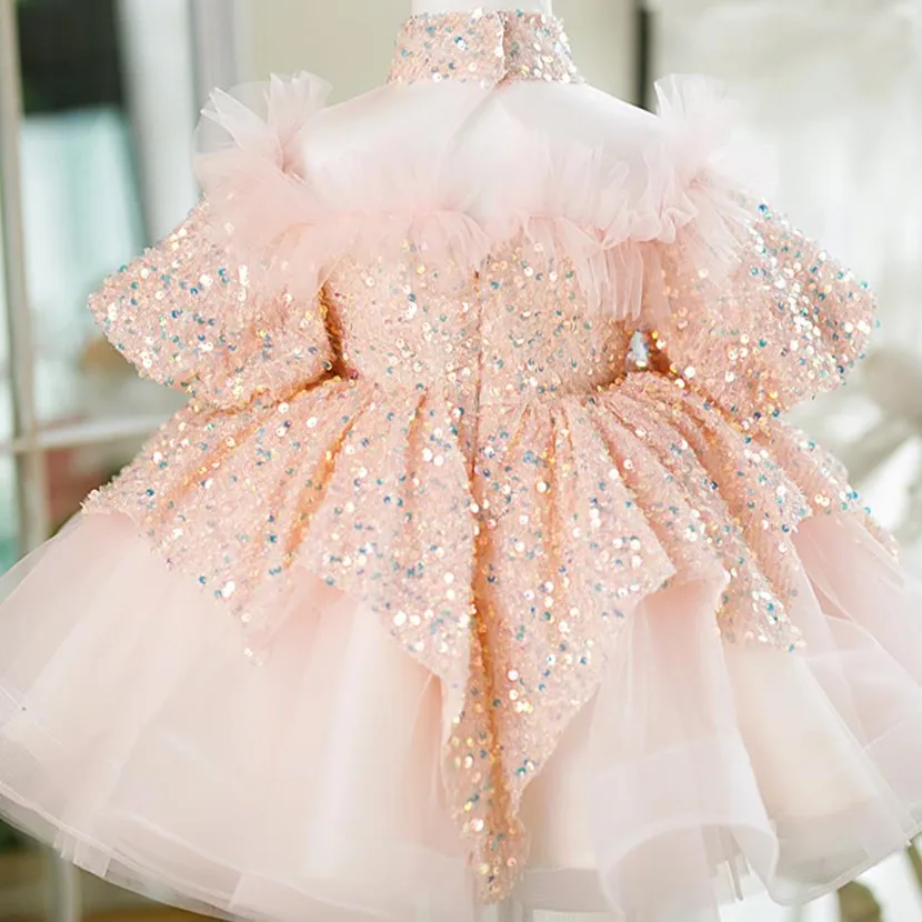 High-End Children's Sequin Girls Princess Dress Host Performance Wedding Birthday Baptism Eid Banquet Evening Gown A2424