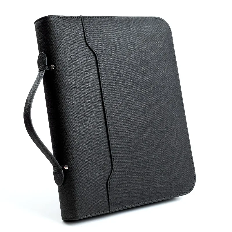 Zipper Binder with Laptop Sleeve PU Leather Multi-Function Organizer for Manager Business Professional Portfolio Folder Black