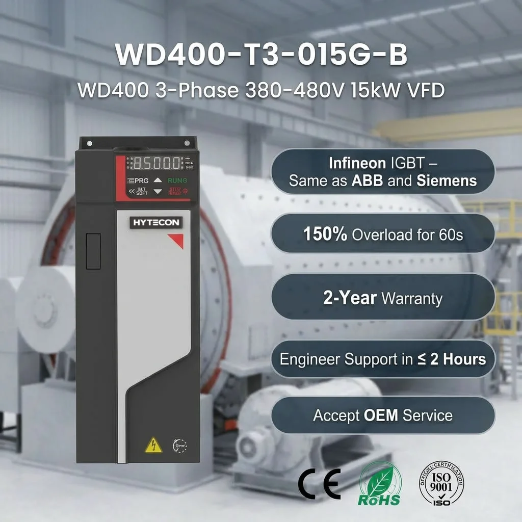 20HP VFD 3Phase 380V 15kW Motor Speed Control WD400-T3-015G-B High Torque Braking Chopper Vector Control