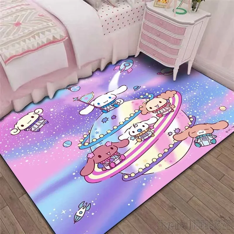 Kawaii Sanrio Cinnamoroll Printing Carpet for Girls Room Living Room Bedroom Home Decor Area Rug Non-slip Mat Pink Room Decor