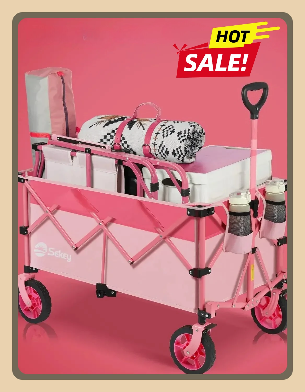 

Collapsible Foldable Wagon, 220L Heavy Duty Folding Wagon Cart with 330lbs Weight Capacity