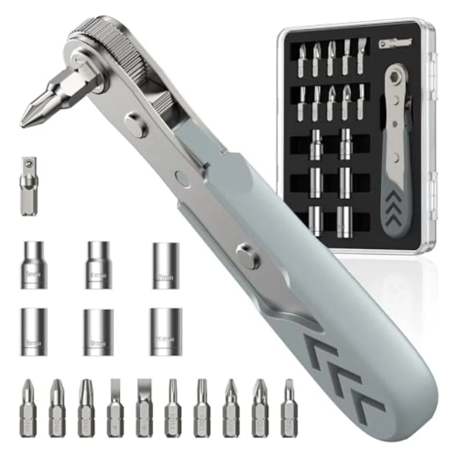 

17in1 Right Angle Ratcheting Screwdriver Set [Bearing Steel] 36Tooth Mini Ratchet Wrench Men Gifts Low Profile Ratchet Screwdri