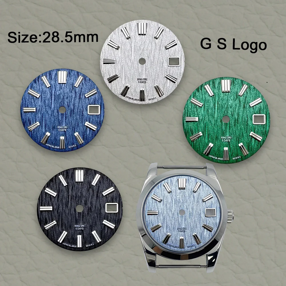 

Высококачественный циферблат с логотипом G S 28,5 мм, подходит для NH35/NH36, японский автоматический механизм, твердый циферблат с гвоздями, модификация часов, аксессуары