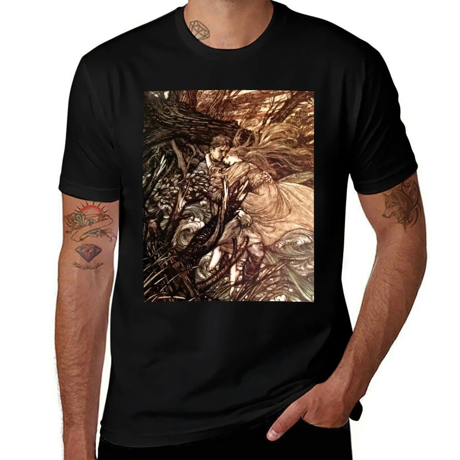 Undine and the Knight - Arthur Rackham T-Shirt Gym Wear Breathable Short Sleeve Tee T-Shirt