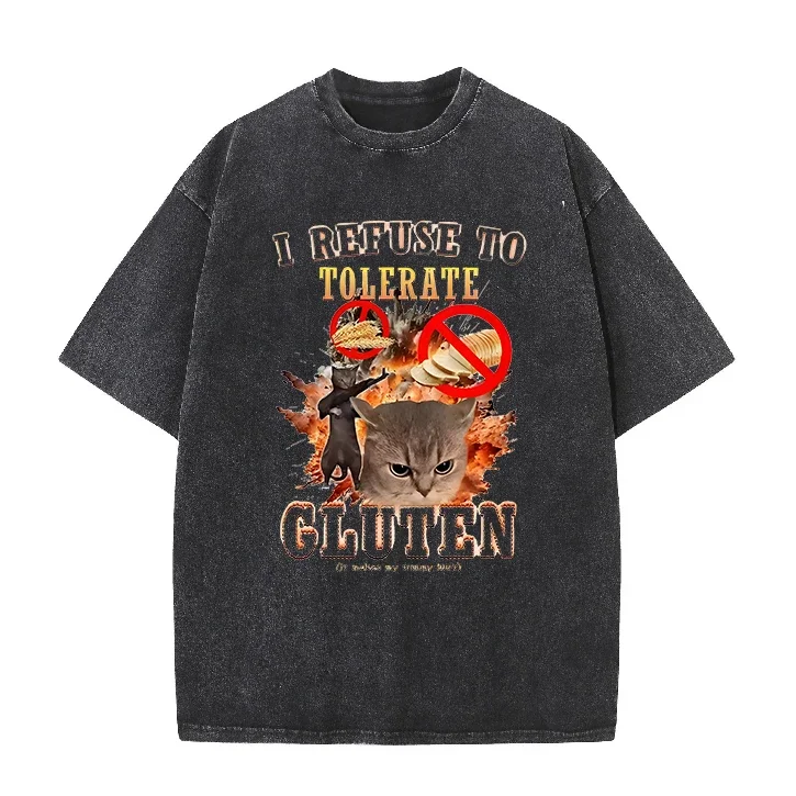 I Refuse Gluten Intolerance Funny Cat T-Shirt Men Women Casual Streetwear Graphic Tee Y2K Summer Top Harajuku Vintage T-shirts